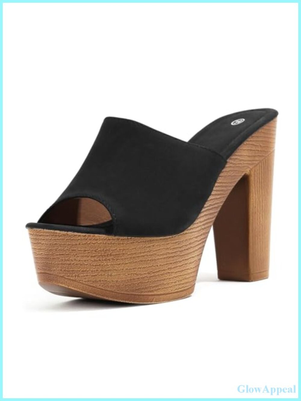 Women Platform Mules Peep Toe Slip On Wood-Look Chunky Block Heels Sandals